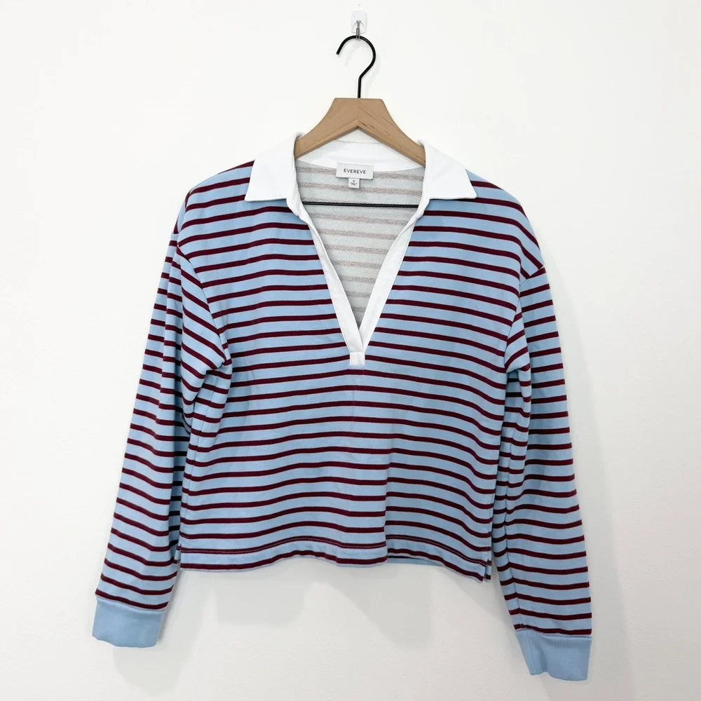 Evereve Ilona Rugby Sweatshirt Blue Burgundy Stripe Size Small - Picture 3 of 7